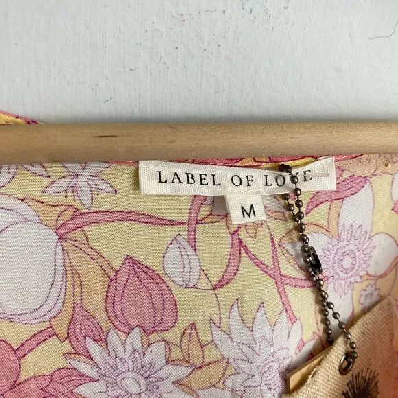 Label of Love Mini Dress Women Size Medium Pink Floral Babydoll Bell Sleeves New - Picture 4 of 16
